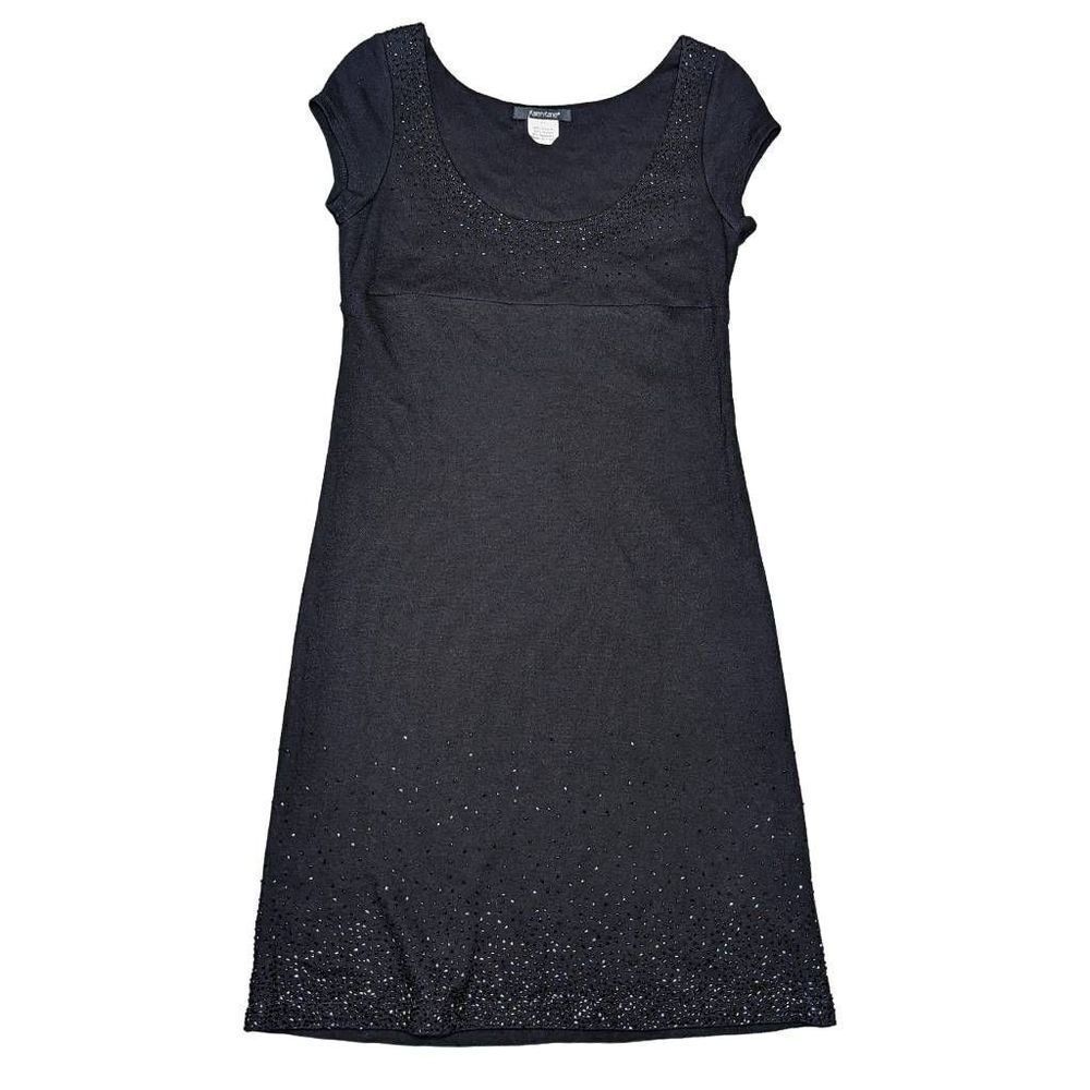 Karen Kane Women's Embellished Sheath Dress Short Sleeve Black Size Medium